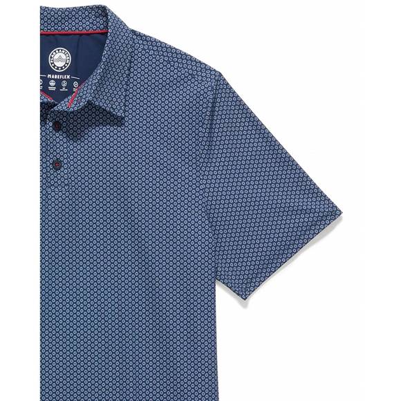 NEW FLAGS & ANTHEM stateline short sleeve geo dot performance shirt in navy comb - Picture 3 of 3